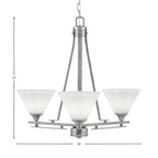 Uptowne Three Light Chandelier in Aged Silver with 7" White Muslin Shade