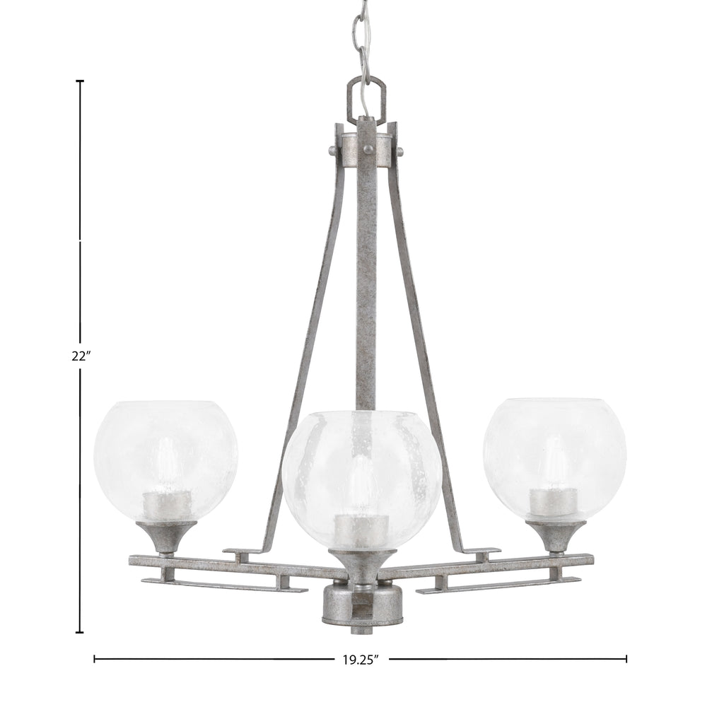 Uptowne Three Light Chandelier in Aged Silver with 5.75" Clear Bubble Shade