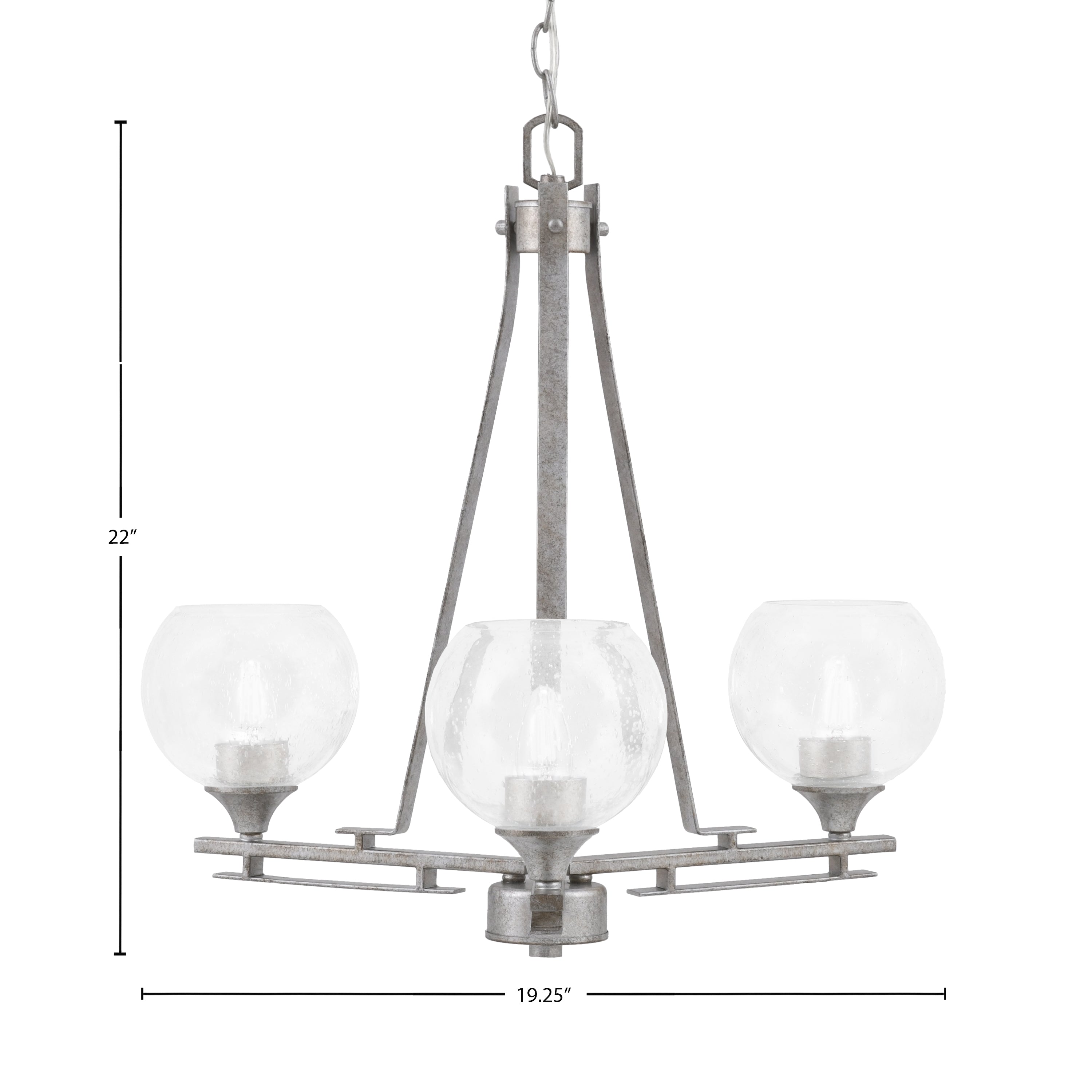Uptowne Three Light Chandelier in Aged Silver with 5.75" Clear Bubble Shade
