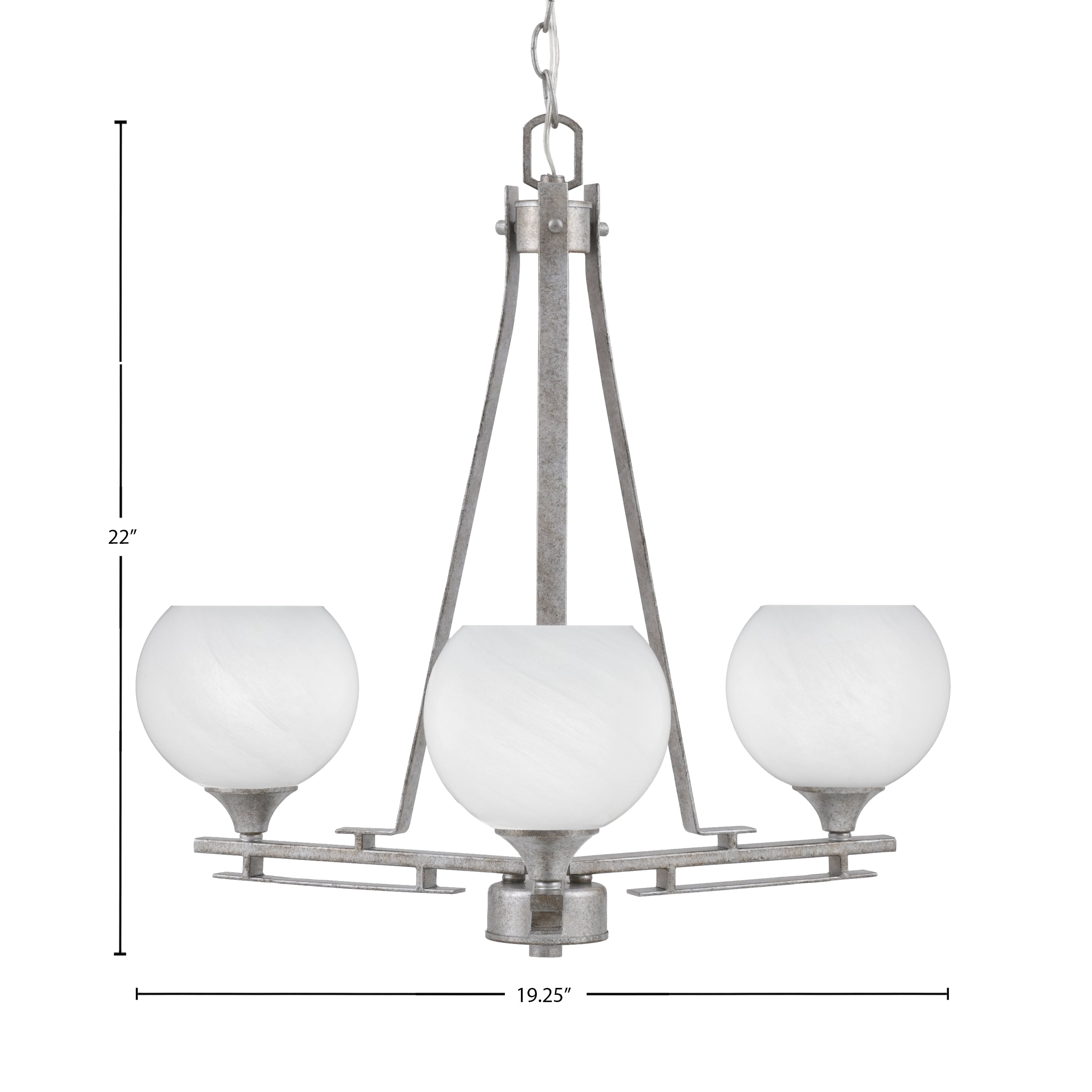 Uptowne Three Light Chandelier in Aged Silver with 5.75" White Marble Shade