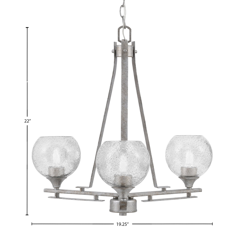 Uptowne Three Light Chandelier in Aged Silver with 5.75" Smoke Bubble Shade
