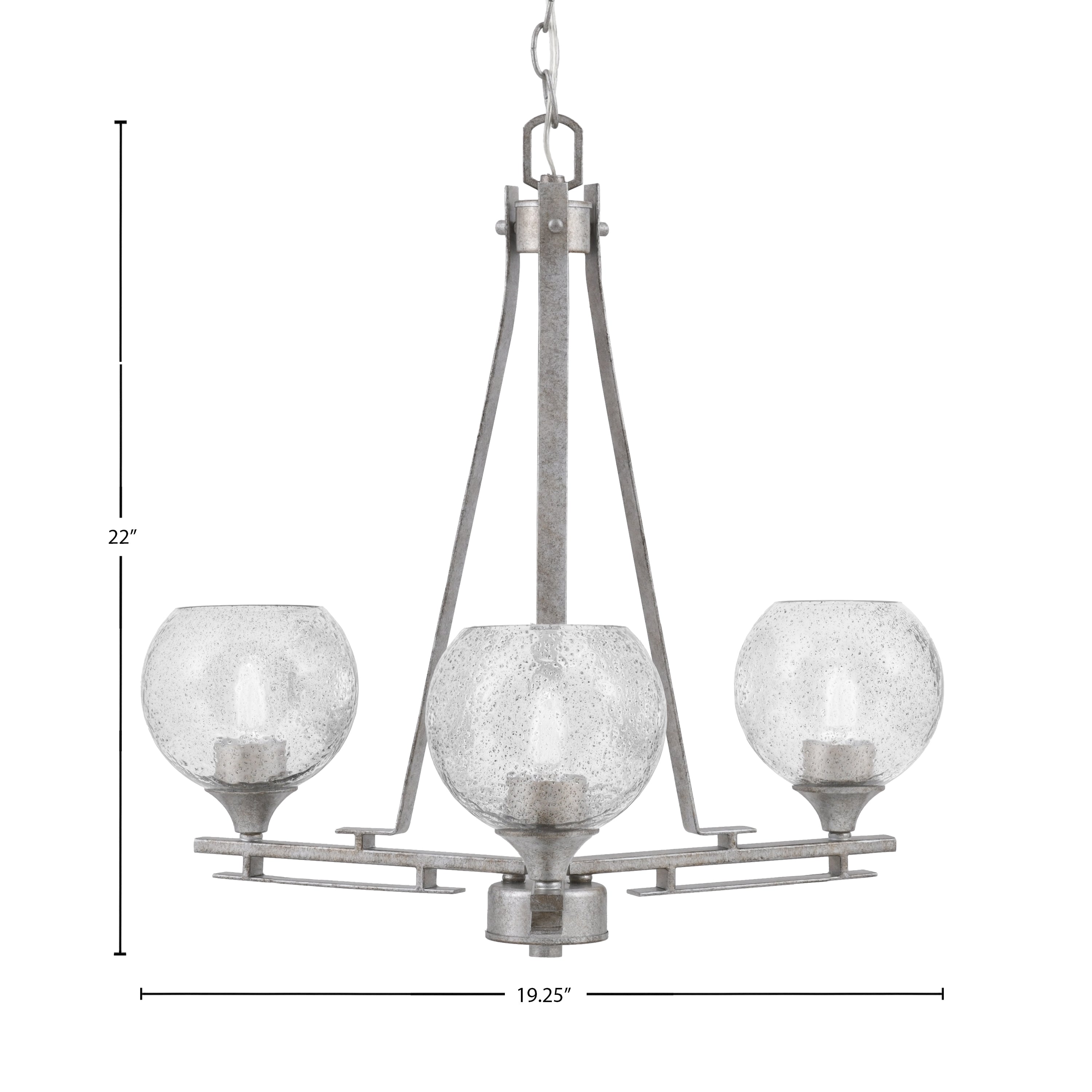 Uptowne Three Light Chandelier in Aged Silver with 5.75" Smoke Bubble Shade