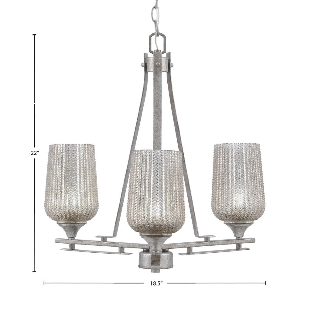 Uptowne Three Light Chandelier in Aged Silver with 5" Silver Textured Shade