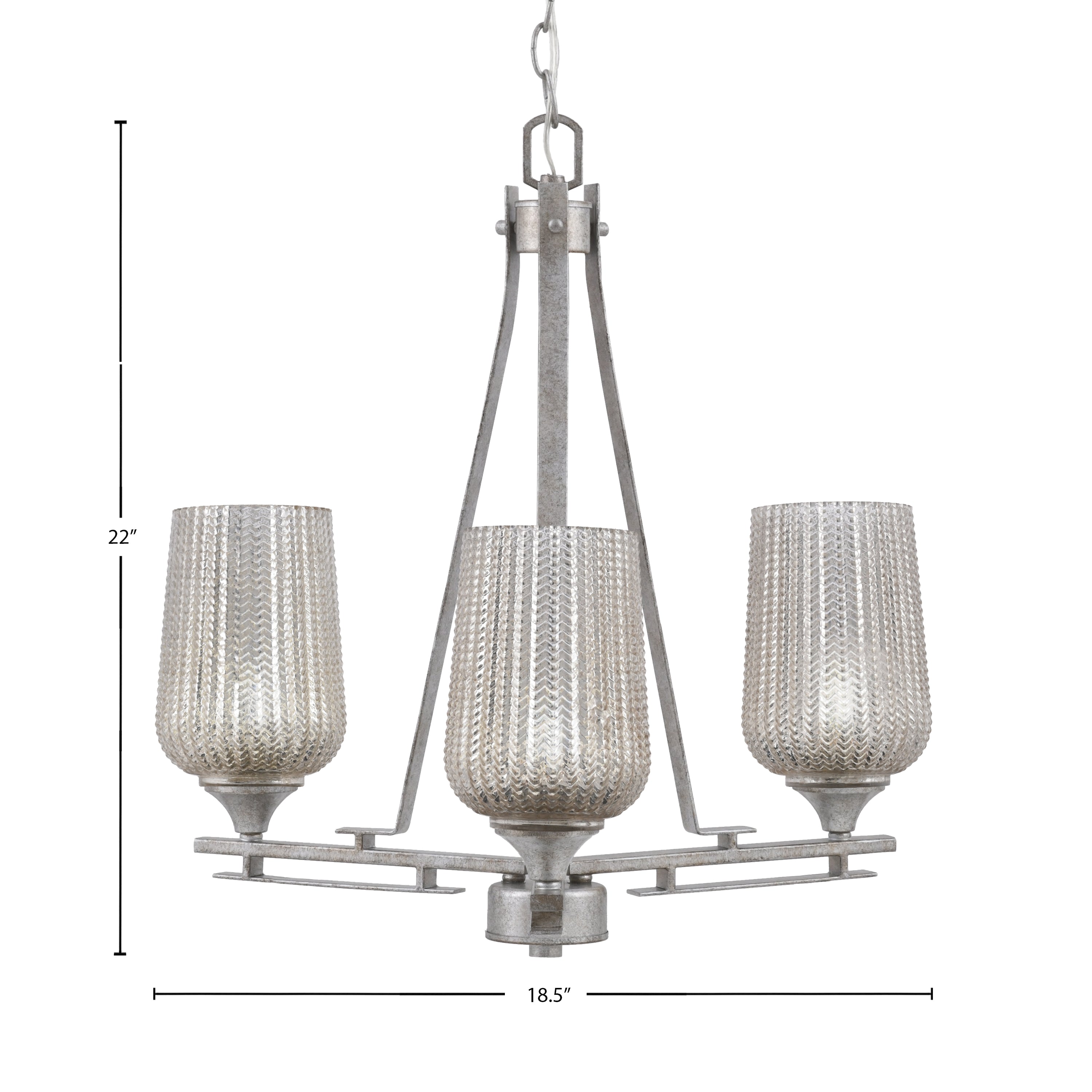 Uptowne Three Light Chandelier in Aged Silver with 5" Silver Textured Shade