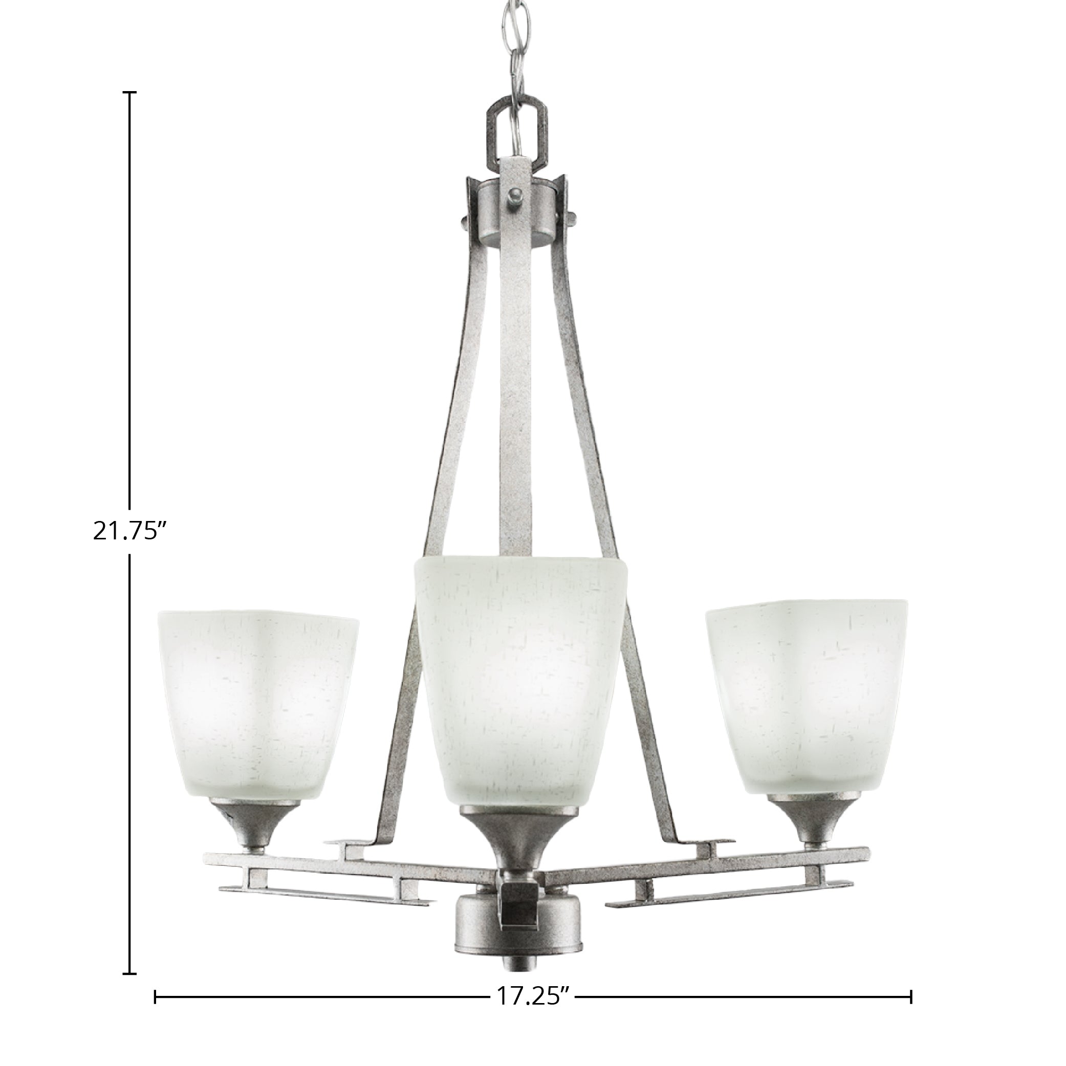 Uptowne Three Light Chandelier in Aged Silver with 4.5" Square White Muslin Shade
