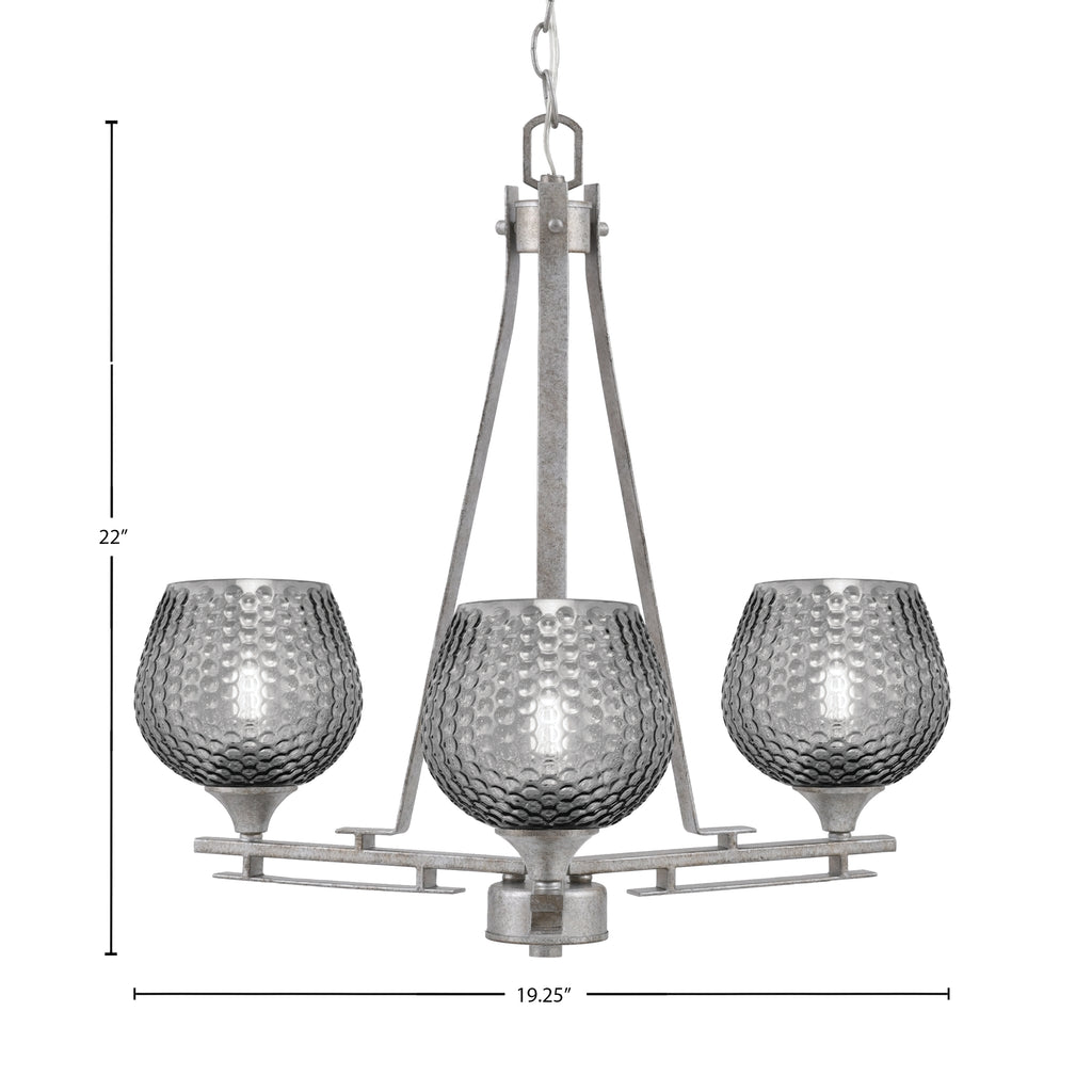 Uptowne Three Light Chandelier in Aged Silver with 6" Smoke Textured Shade