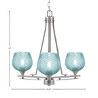 Uptowne Three Light Chandelier in Aged Silver with 6" Turquoise Textured Shade