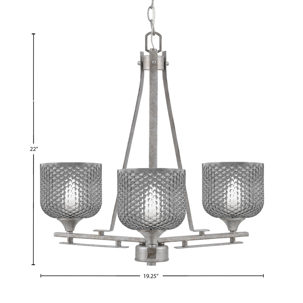 Uptowne Three Light Chandelier in Aged Silver with 6" Smoke Textured Shade
