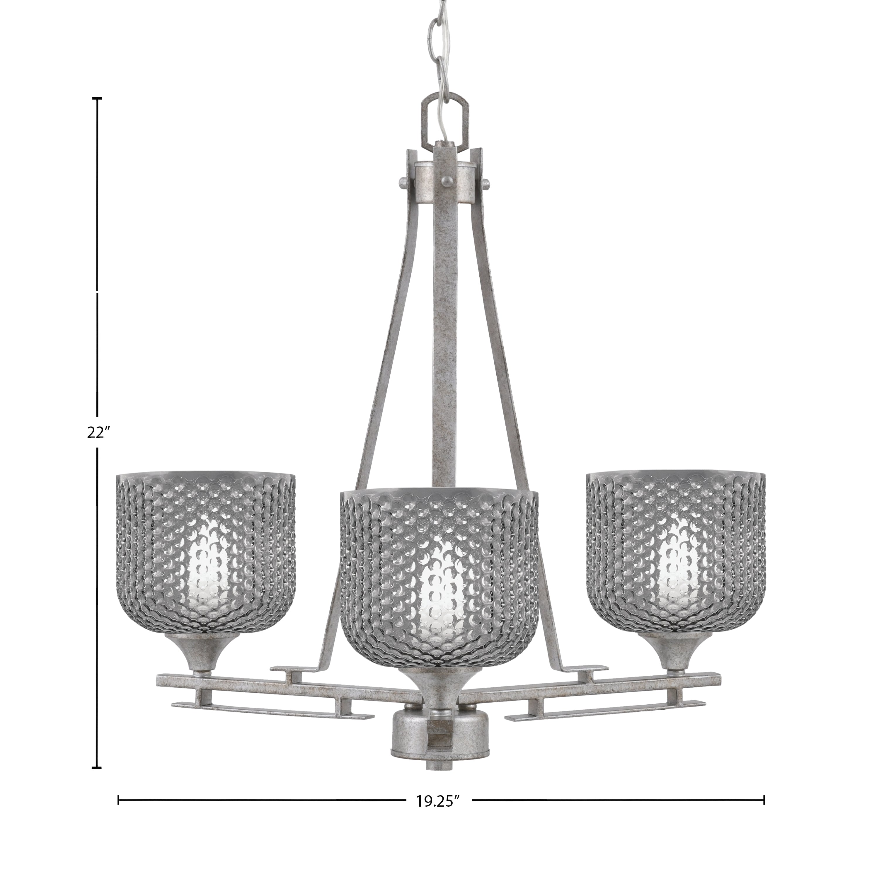 Uptowne Three Light Chandelier in Aged Silver with 6" Smoke Textured Shade