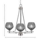 Uptowne Three Light Chandelier in Aged Silver with 6" Smoke Textured Shade