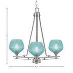 Uptowne Three Light Chandelier in Aged Silver with 6" Turquoise Textured Shade