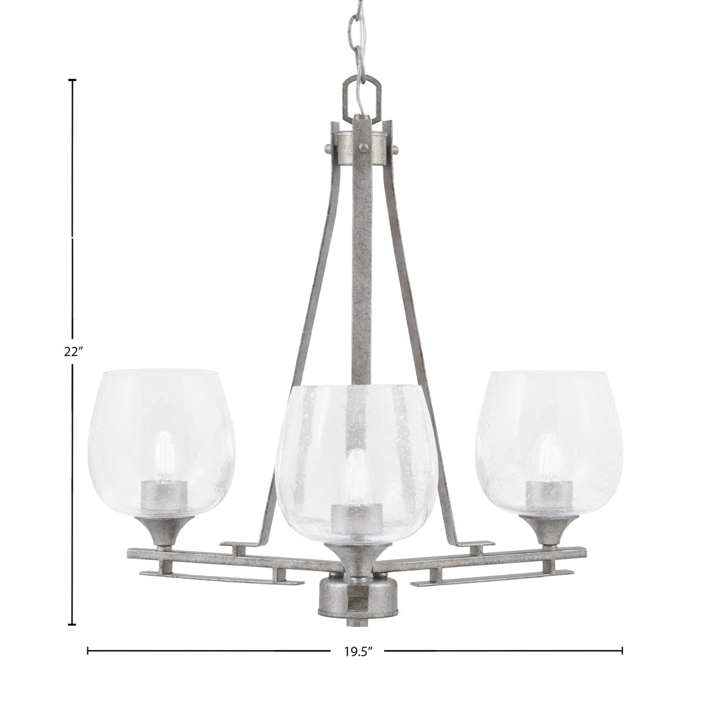 Uptowne Three Light Chandelier in Aged Silver with 6" Clear Bubble Shade