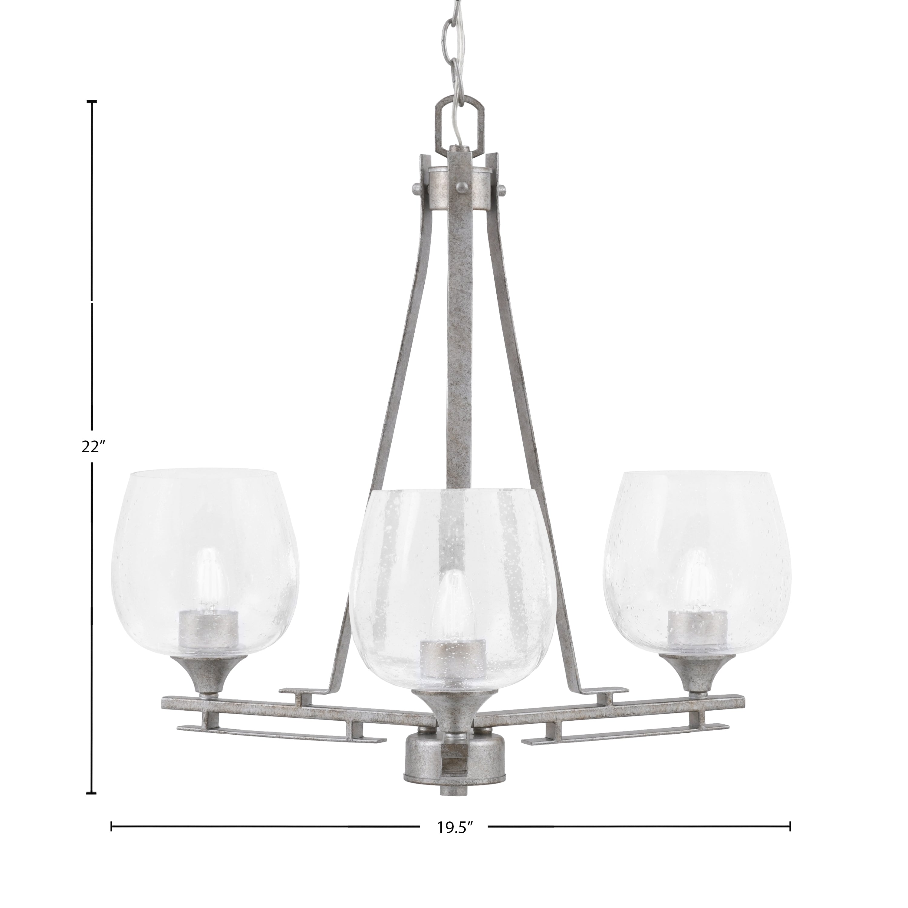 Uptowne Three Light Chandelier in Aged Silver with 6" Clear Bubble Shade