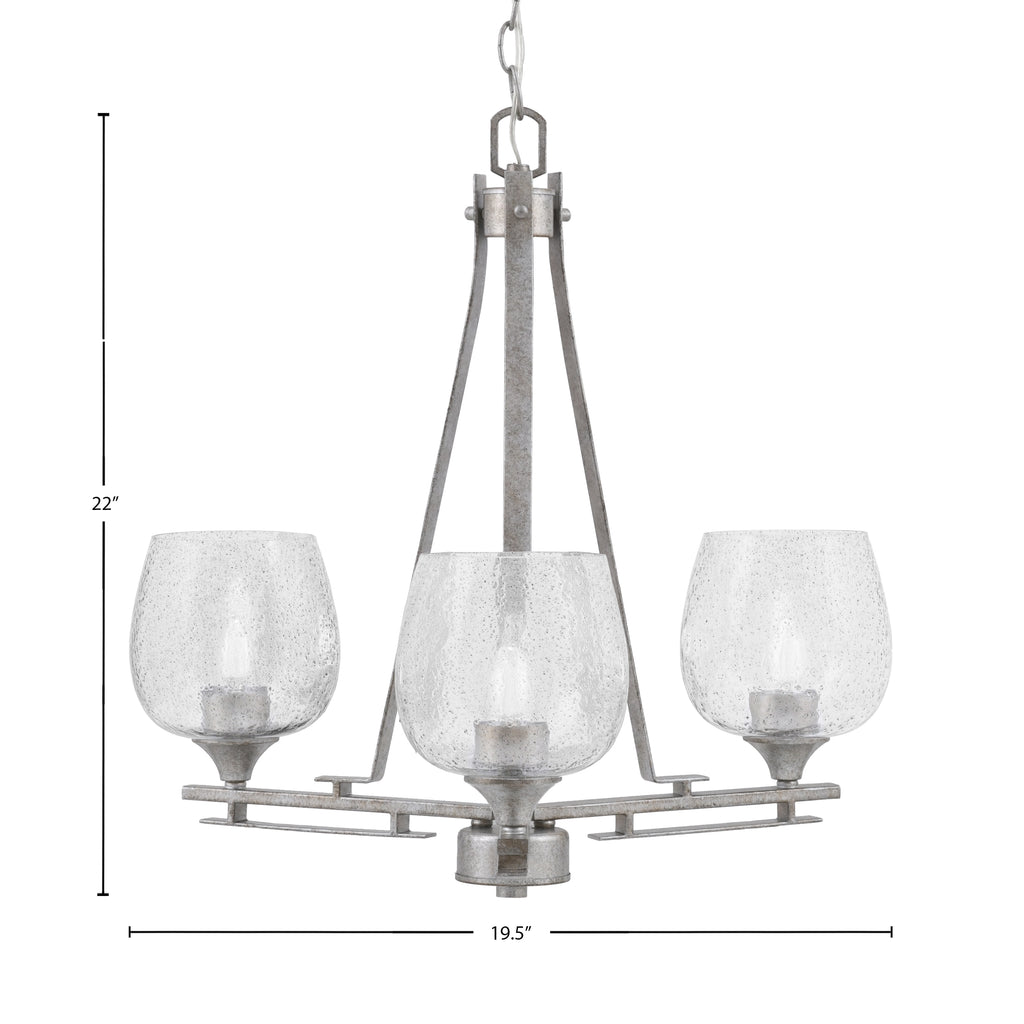 Uptowne Three Light Chandelier in Aged Silver with 6" Smoke Bubble Shade