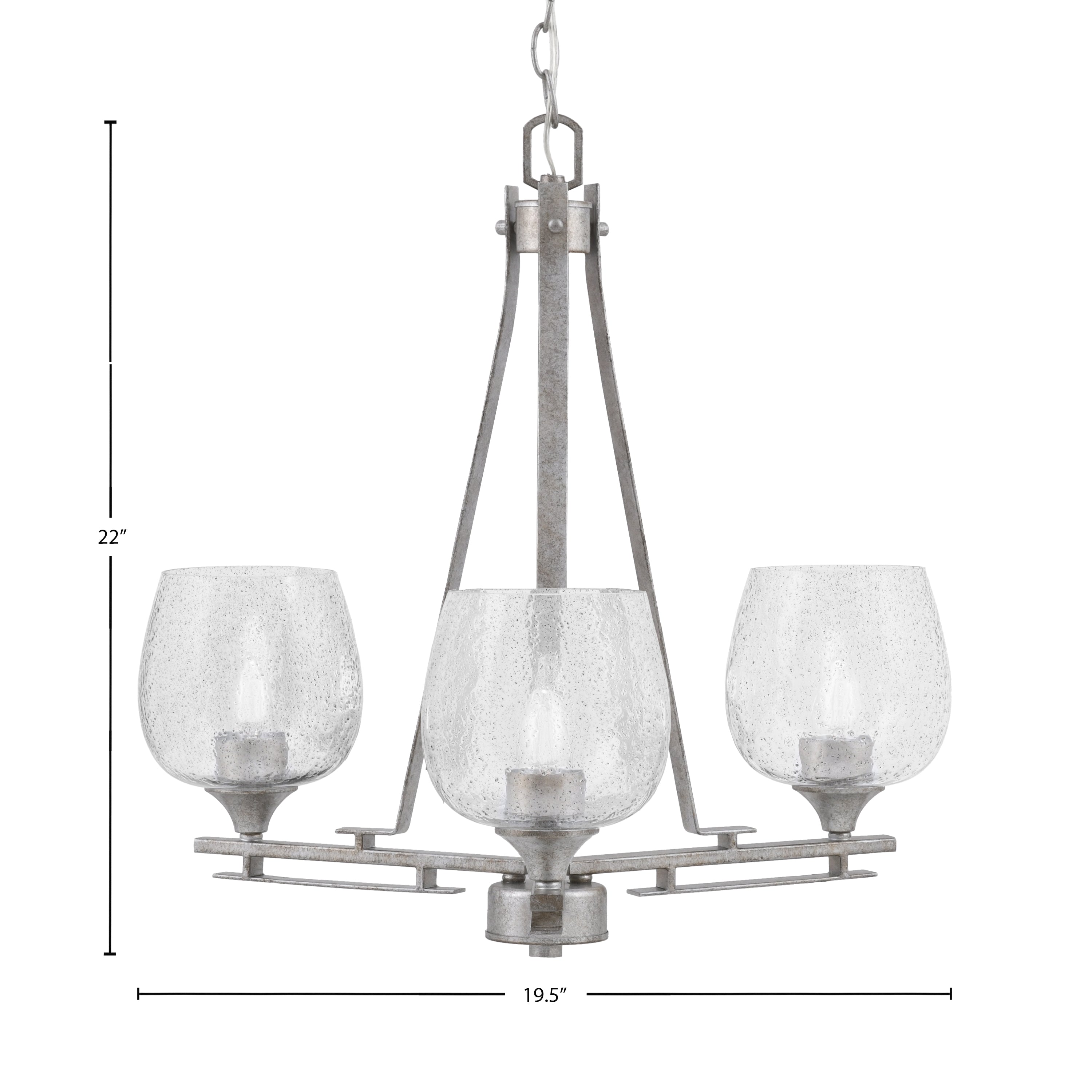 Uptowne Three Light Chandelier in Aged Silver with 6" Smoke Bubble Shade