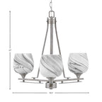 Uptowne Three Light Chandelier in Aged Silver with 6" Onyx Swirl Shade