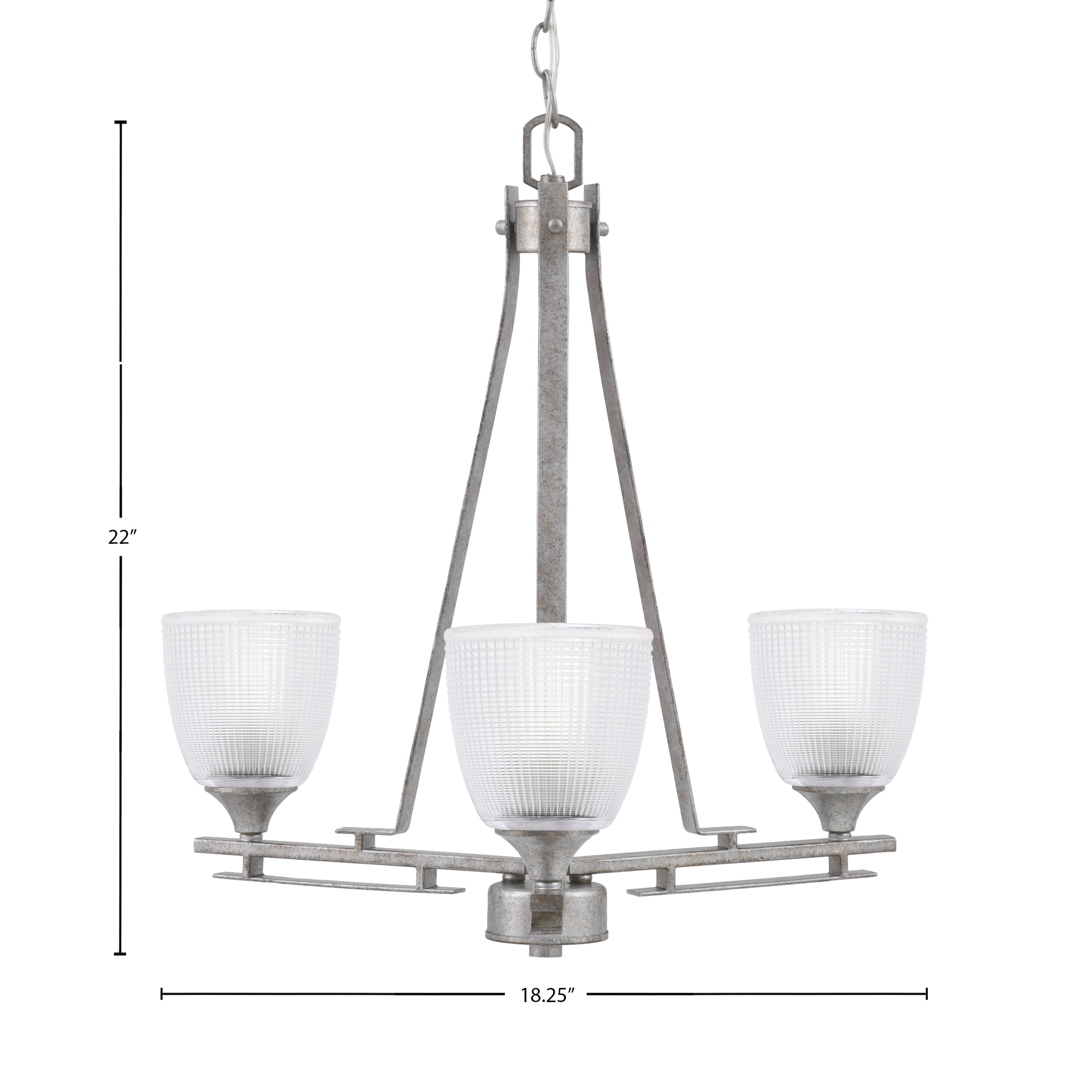 Uptowne Three Light Chandelier in Aged Silver with 5" Clear Ribbed Shade
