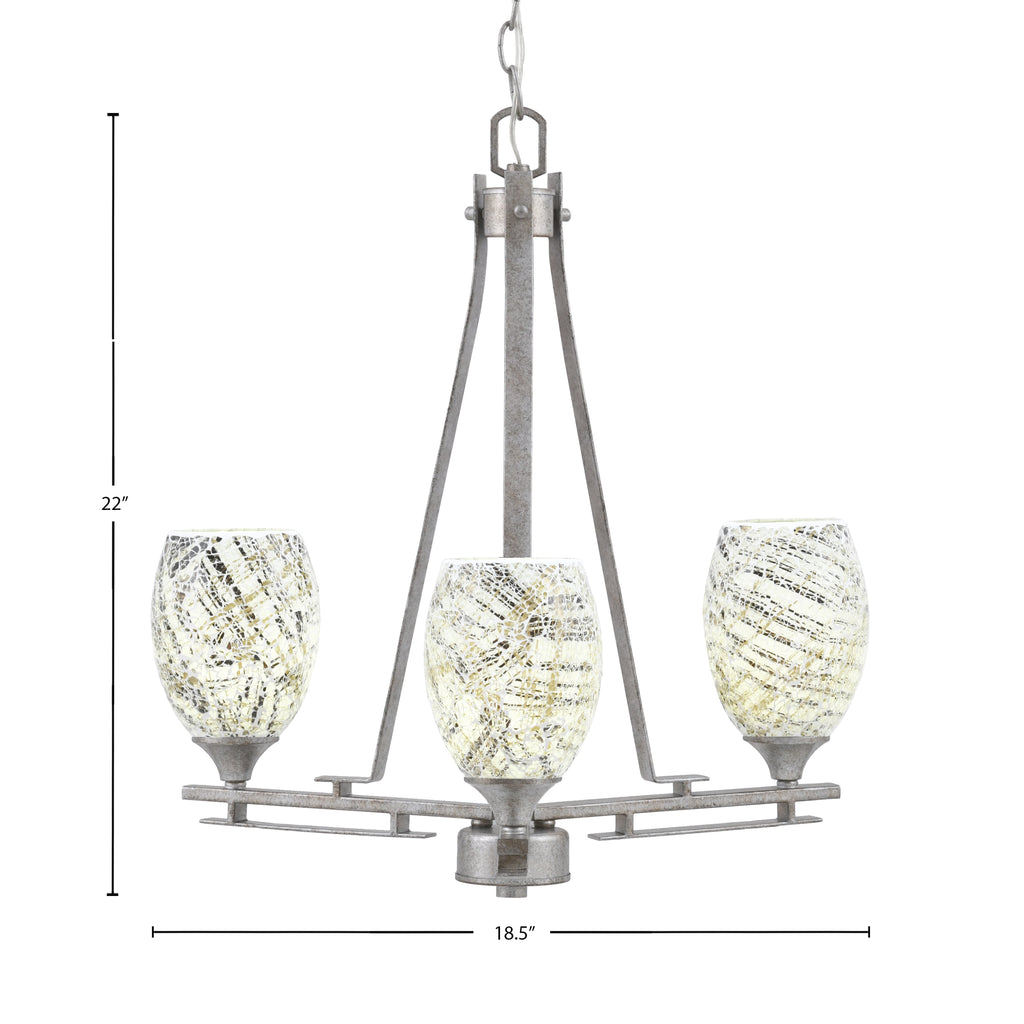 Uptowne Three Light Chandelier in Aged Silver with 5" Natural Fusion Shade