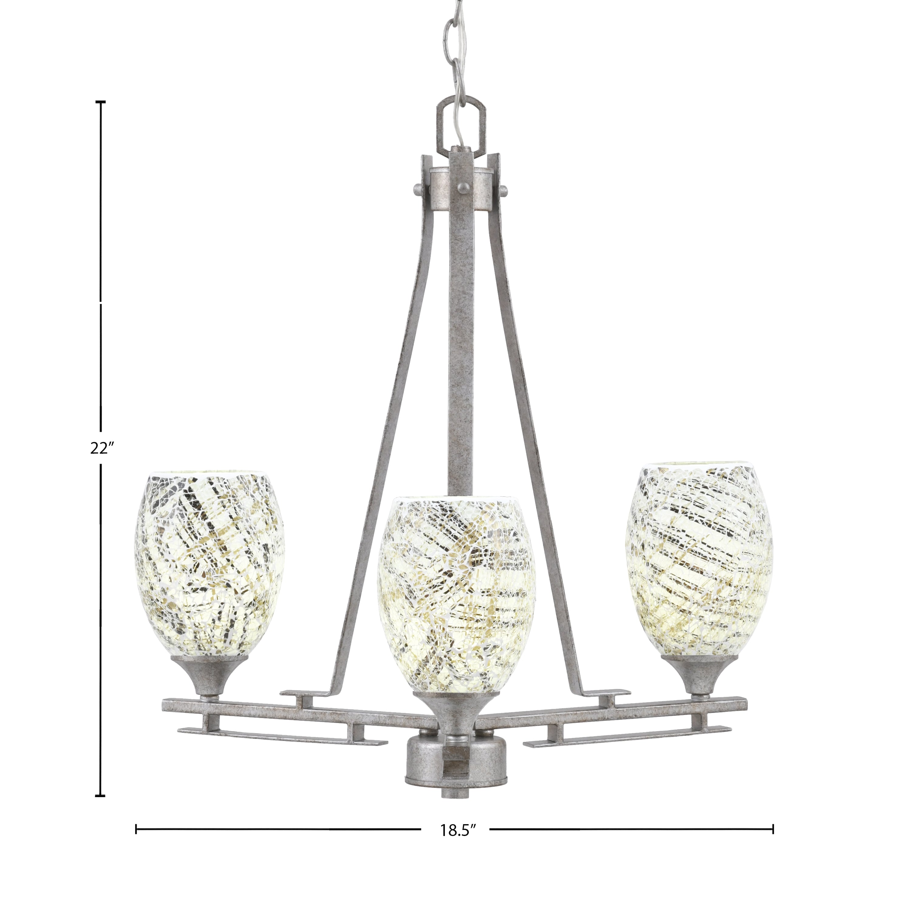 Uptowne Three Light Chandelier in Aged Silver with 5" Natural Fusion Shade