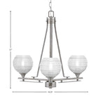 Uptowne Three Light Chandelier in Aged Silver with 6" Clear Ribbed Shade