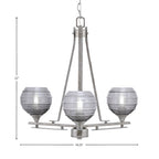 Uptowne Three Light Chandelier in Aged Silver with 6" Smoke Ribbed Shade
