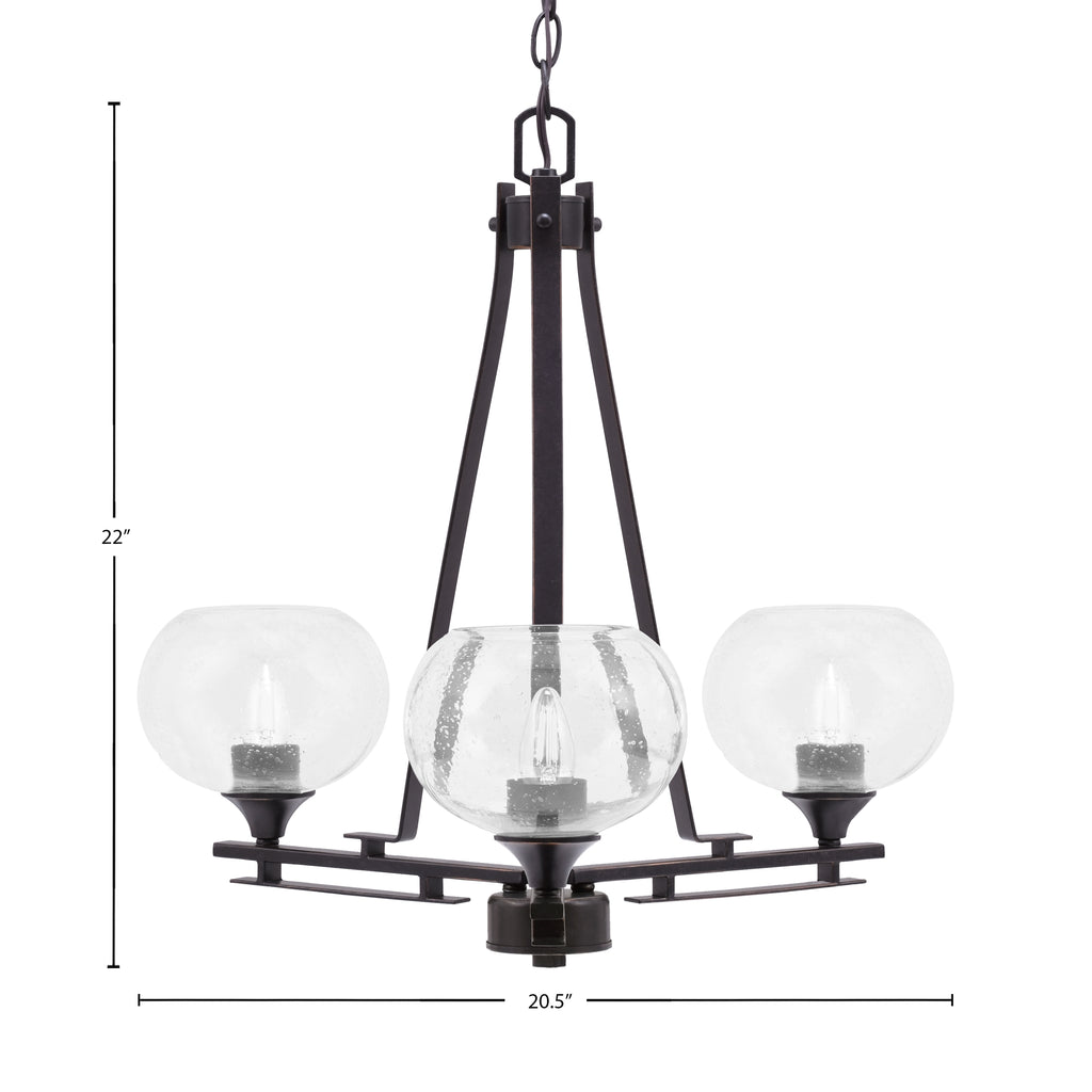 Uptowne Three Light Chandelier in Dark Granite with 7" Clear Bubble Shade