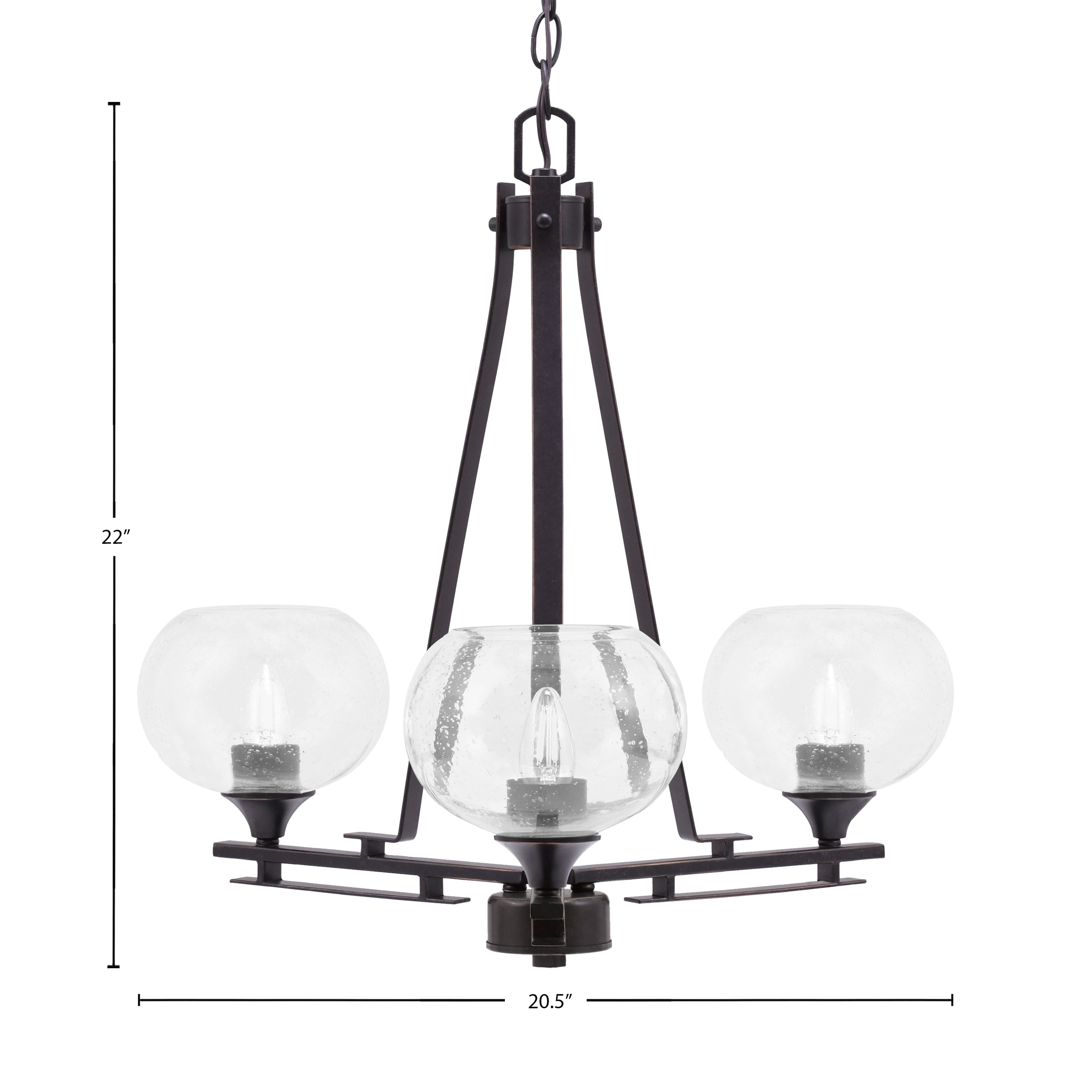 Uptowne Three Light Chandelier in Dark Granite with 7" Clear Bubble Shade