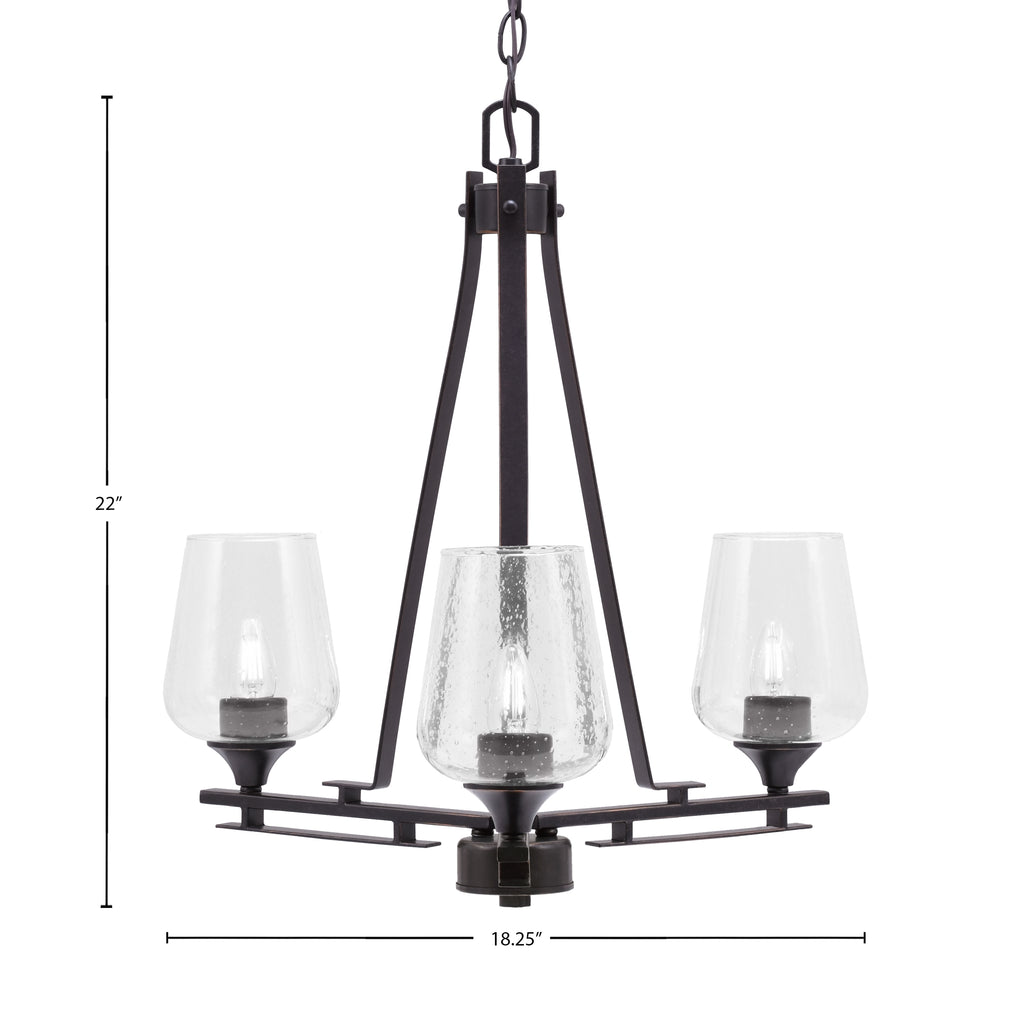 Uptowne Three Light Chandelier in Dark Granite with 5" Clear Bubble Shade