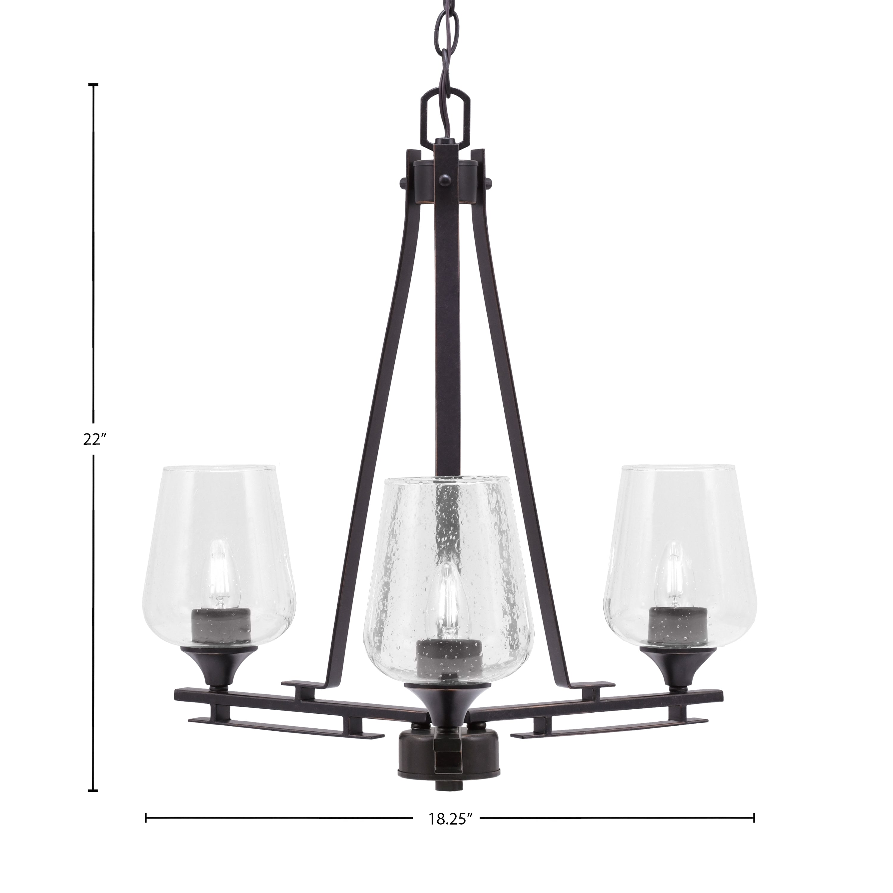 Uptowne Three Light Chandelier in Dark Granite with 5" Clear Bubble Shade