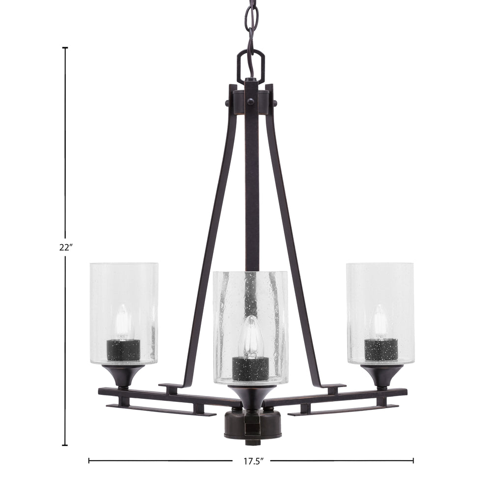 Uptowne Three Light Chandelier in Dark Granite with 4" Clear Bubble Shade
