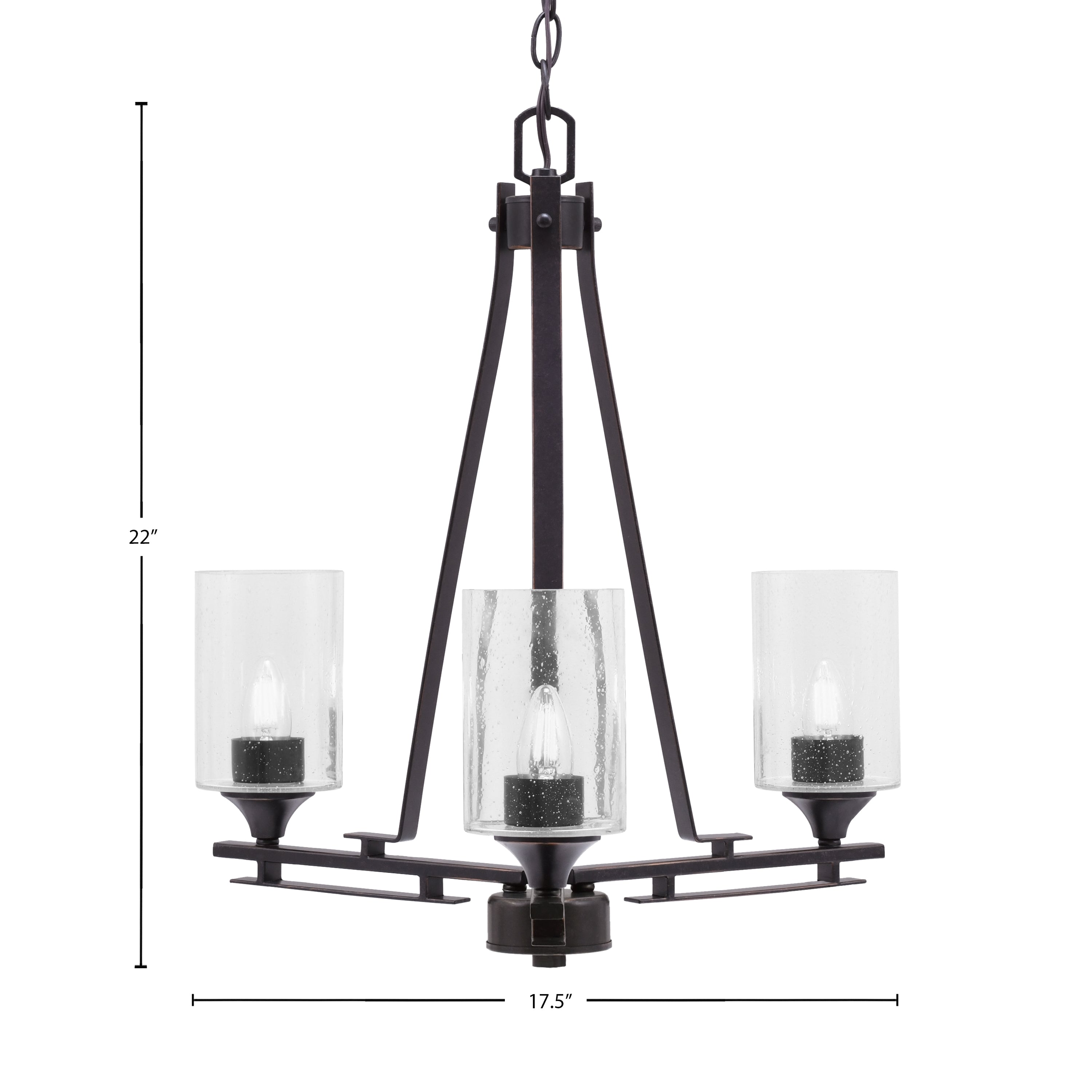 Uptowne Three Light Chandelier in Dark Granite with 4" Clear Bubble Shade