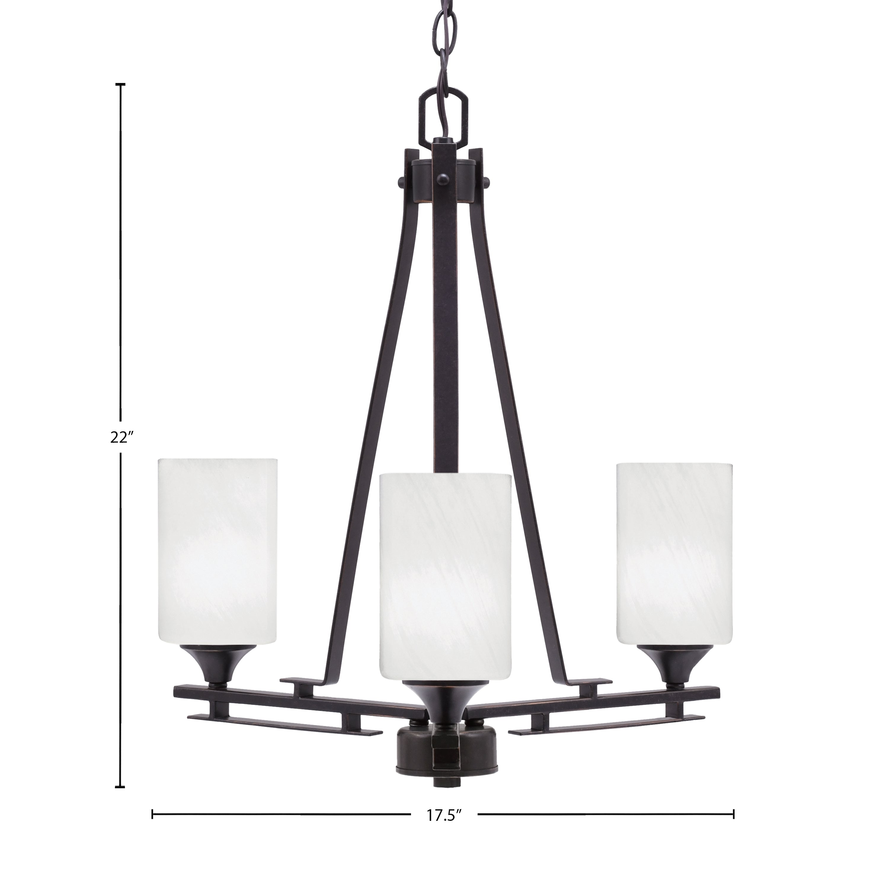 Uptowne Three Light Chandelier in Dark Granite with 4" White Marble Shade