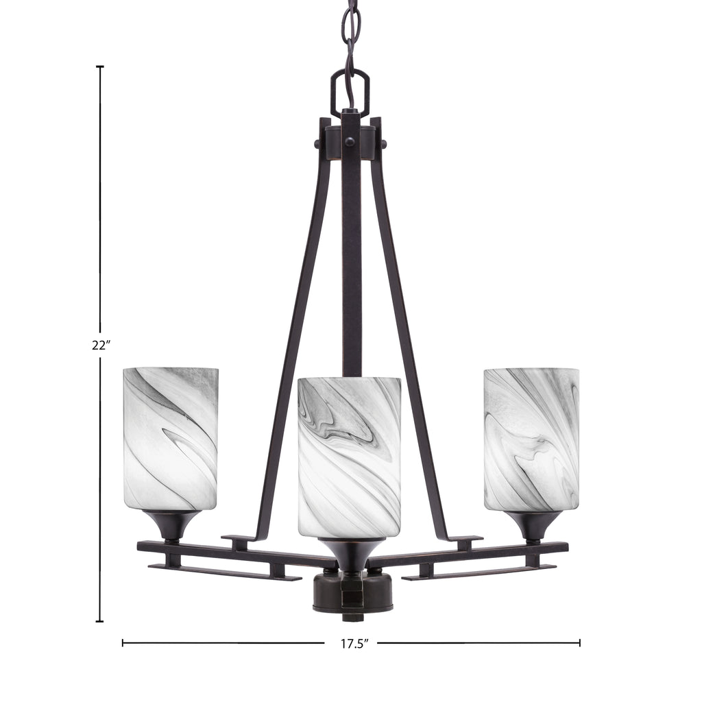 Uptowne Three Light Chandelier in Dark Granite with 4" Onyx Swirl Shade