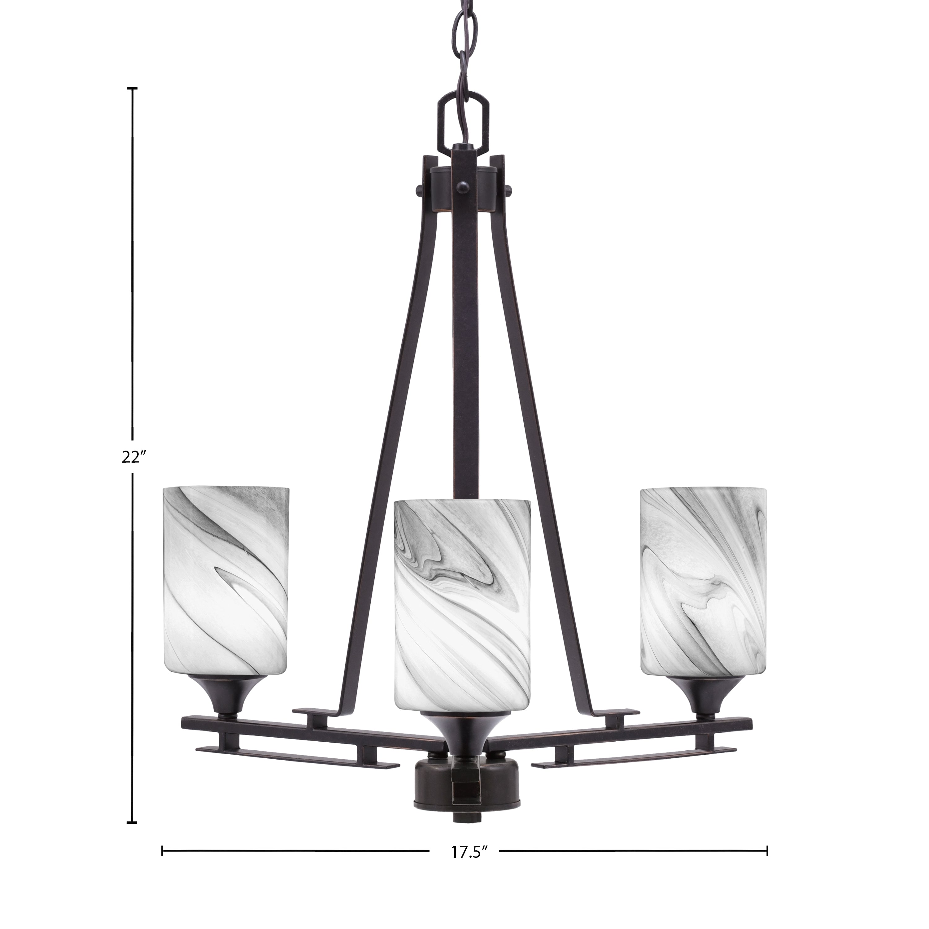 Uptowne Three Light Chandelier in Dark Granite with 4" Onyx Swirl Shade
