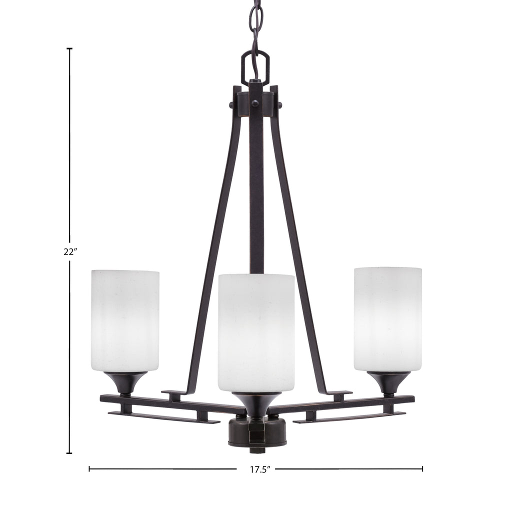 Uptowne Three Light Chandelier in Dark Granite with 4" White Muslin Shade