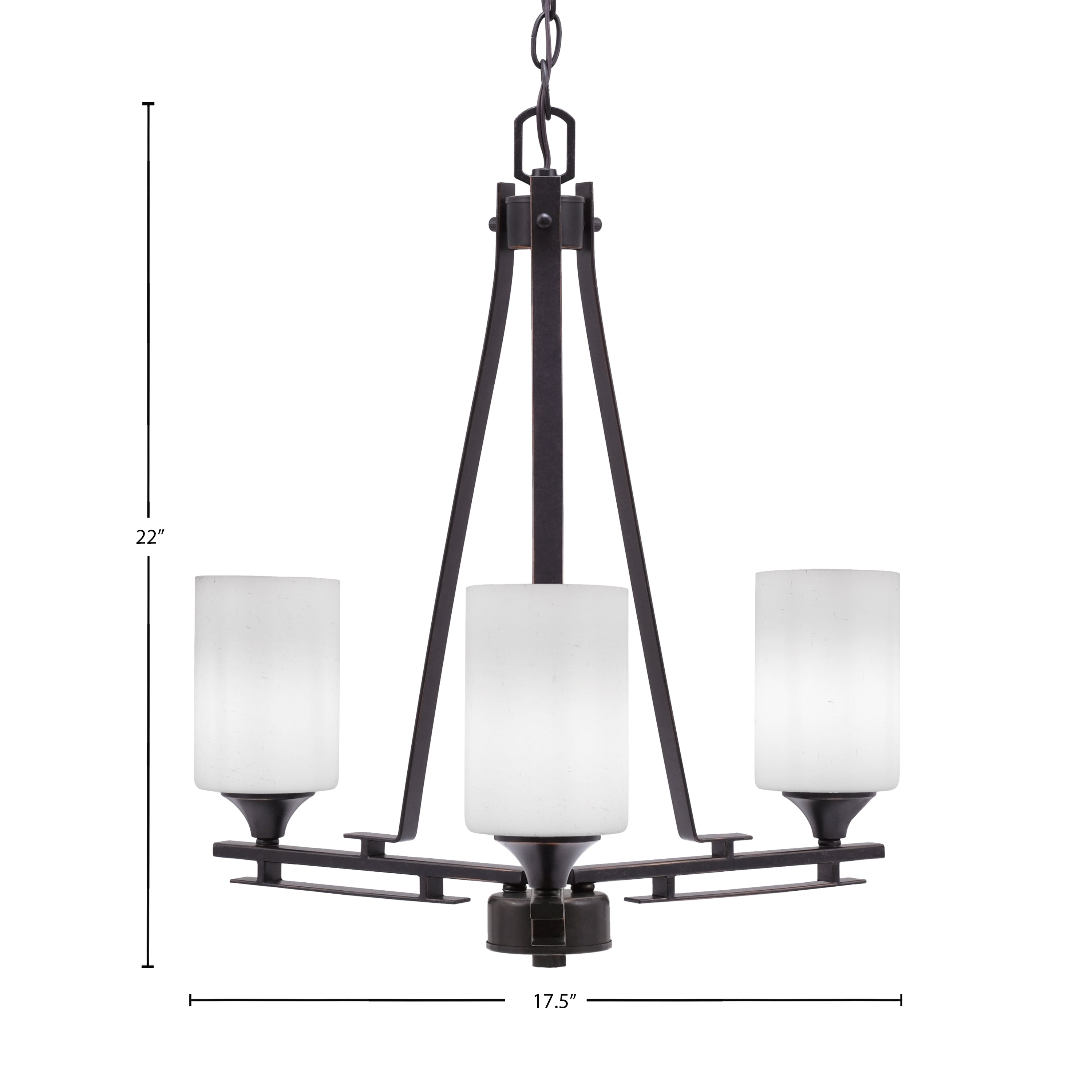 Uptowne Three Light Chandelier in Dark Granite with 4" White Muslin Shade