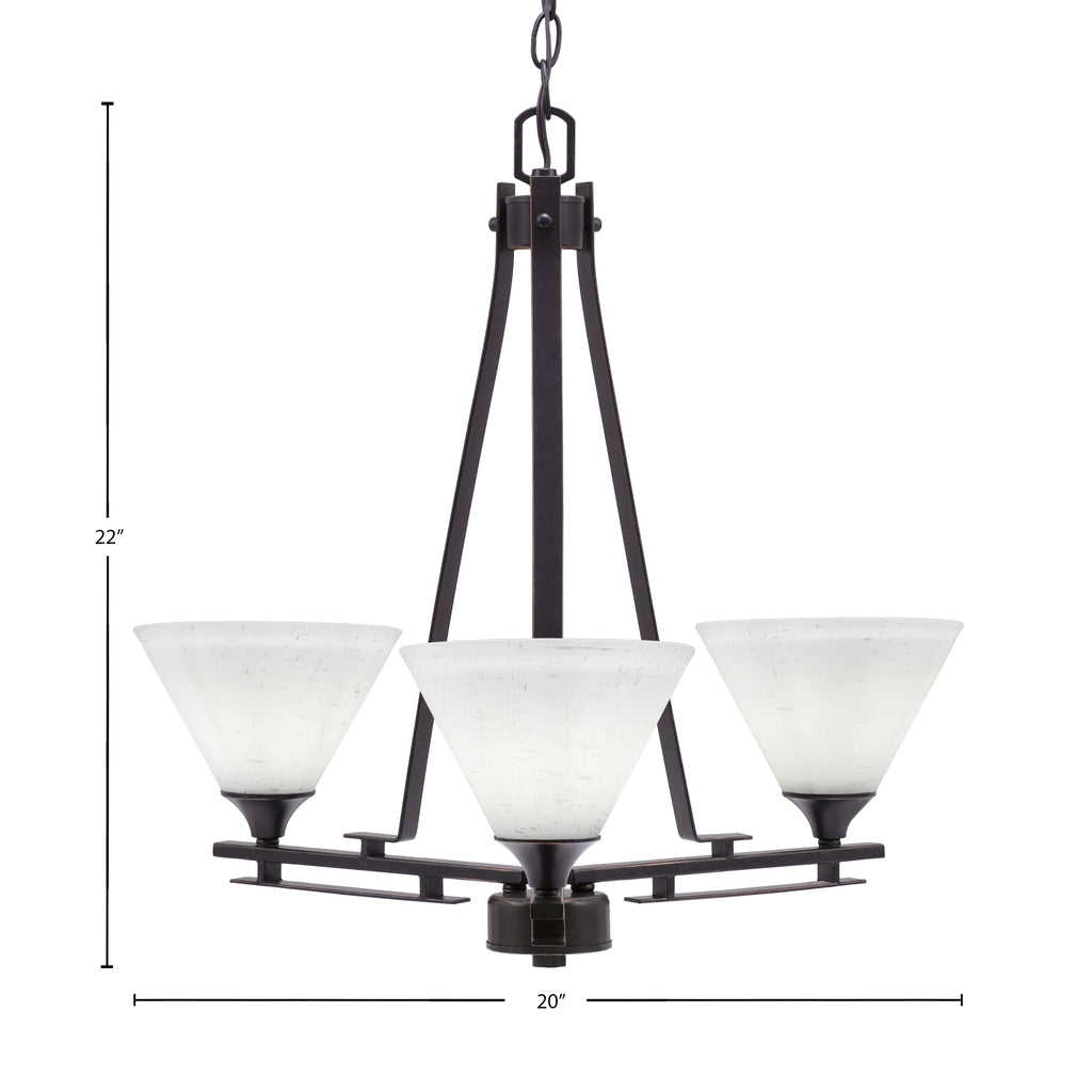 Uptowne Three Light Chandelier in Dark Granite with 7" White Muslin Shade