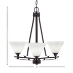 Uptowne Three Light Chandelier in Dark Granite with 7" White Muslin Shade