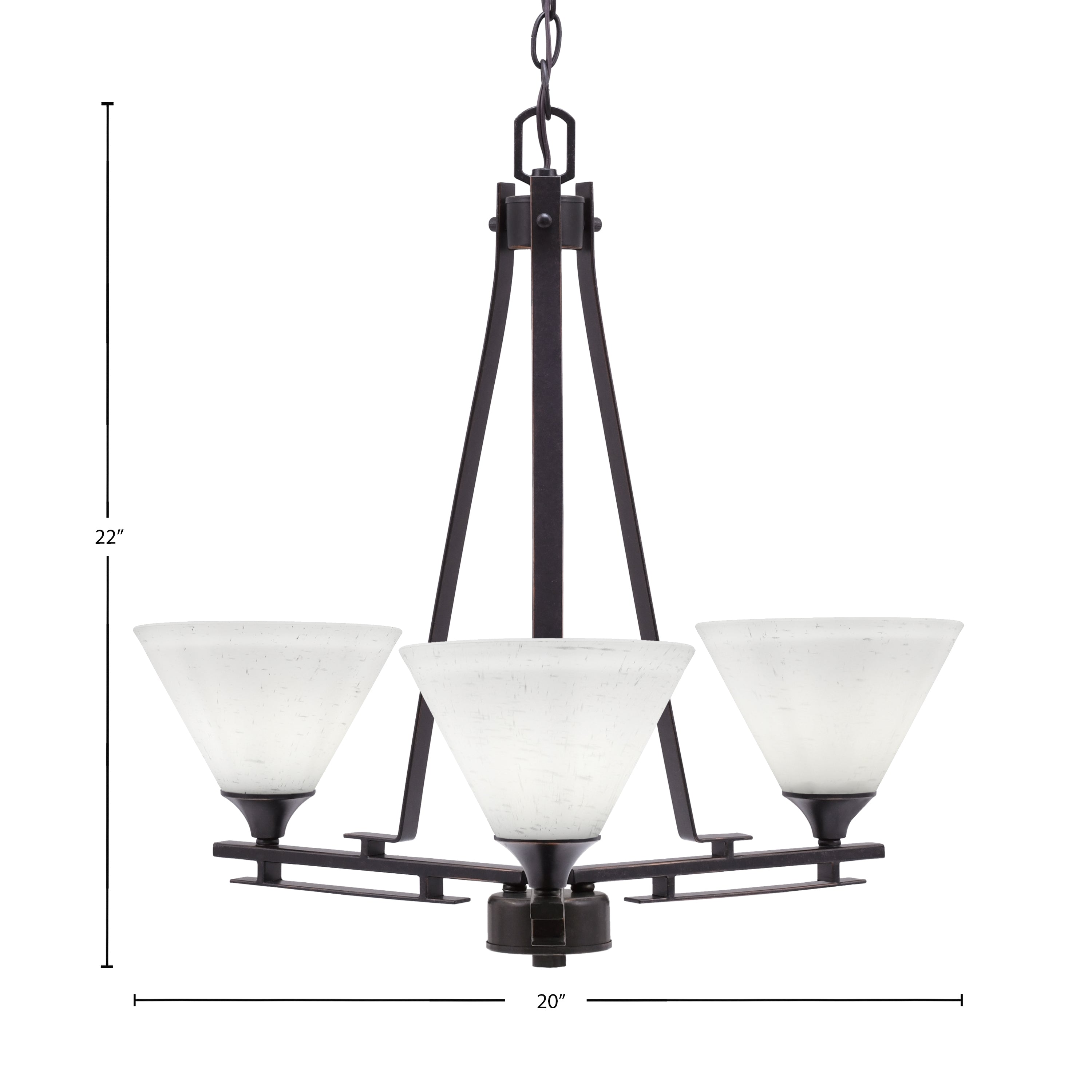 Uptowne Three Light Chandelier in Dark Granite with 7" White Muslin Shade