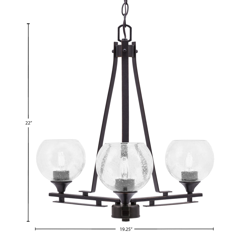 Uptowne Three Light Chandelier in Dark Granite with 5.75" Clear Bubble Shade