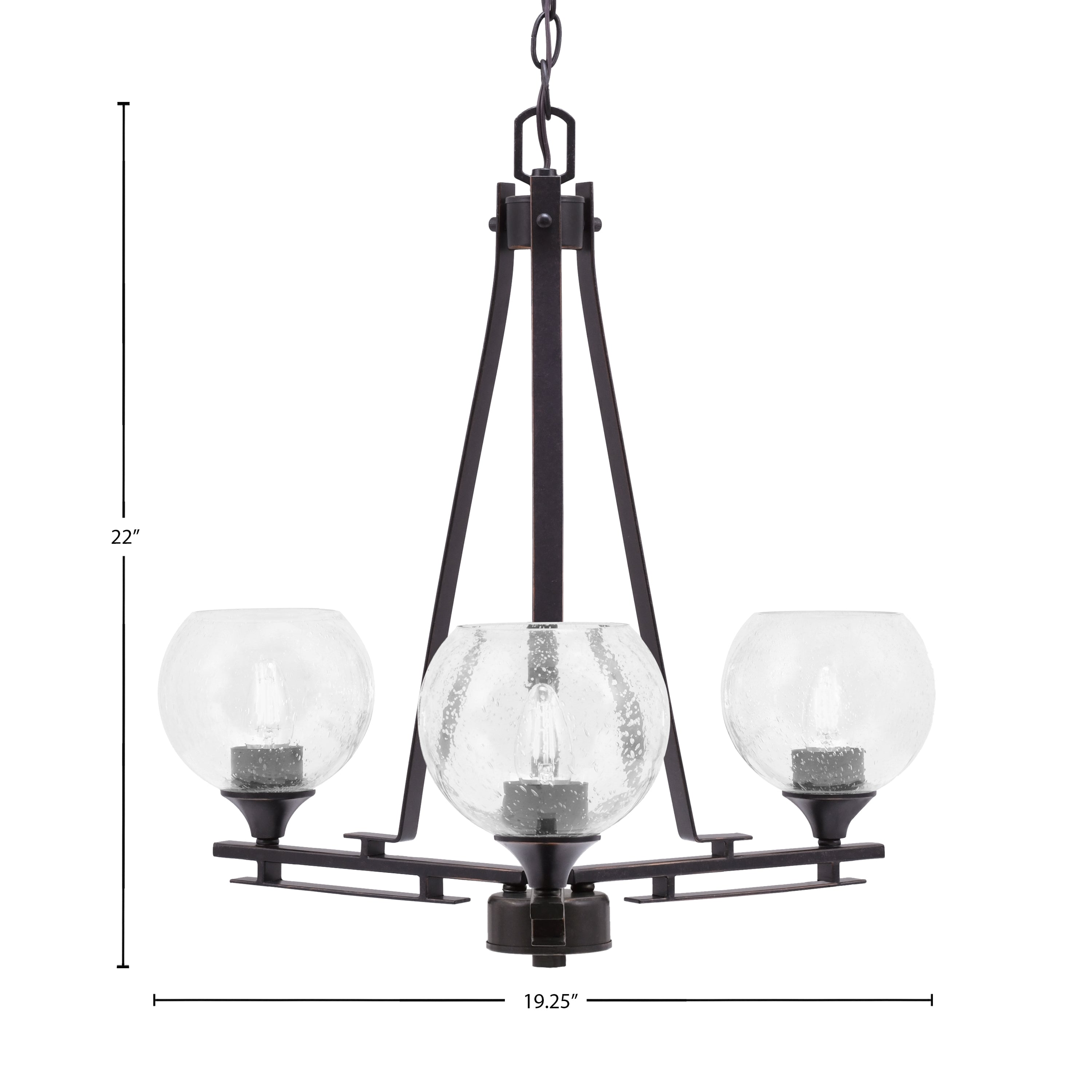 Uptowne Three Light Chandelier in Dark Granite with 5.75" Clear Bubble Shade