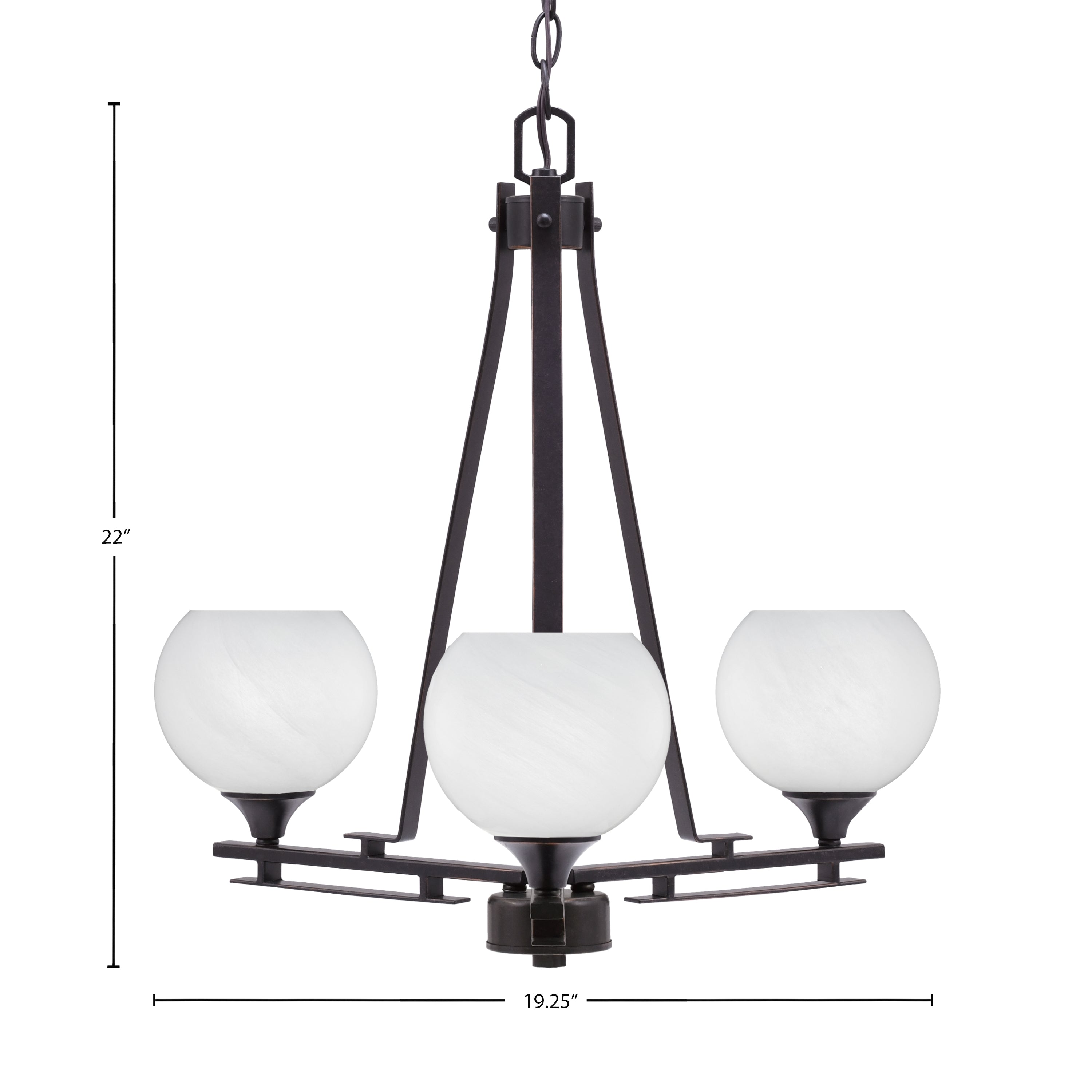 Uptowne Three Light Chandelier in Dark Granite with 5.75" White Marble Shade