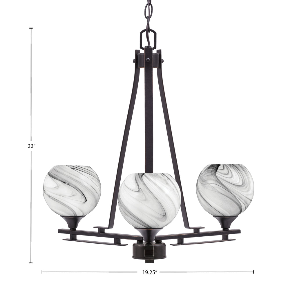 Uptowne Three Light Chandelier in Dark Granite with 5.75" Onyx Swirl Shade