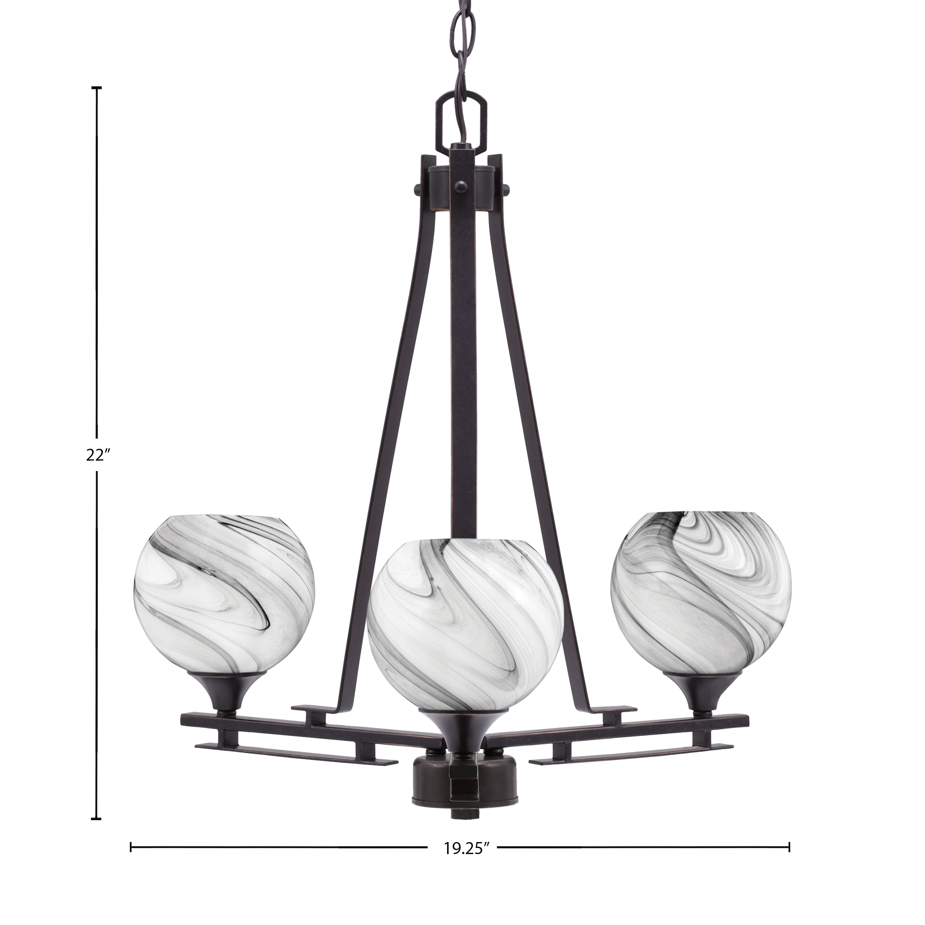 Uptowne Three Light Chandelier in Dark Granite with 5.75" Onyx Swirl Shade