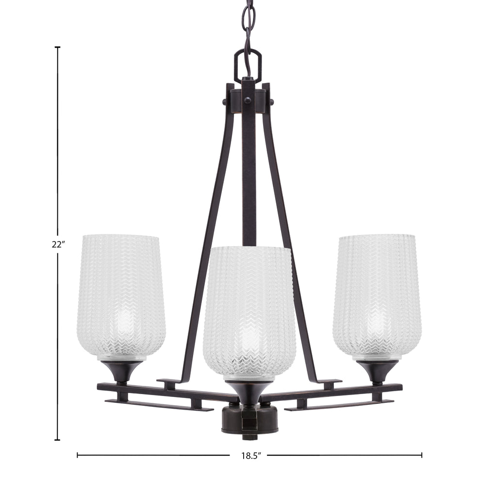 Uptowne Three Light Chandelier in Dark Granite with 5" Clear Textured Shade