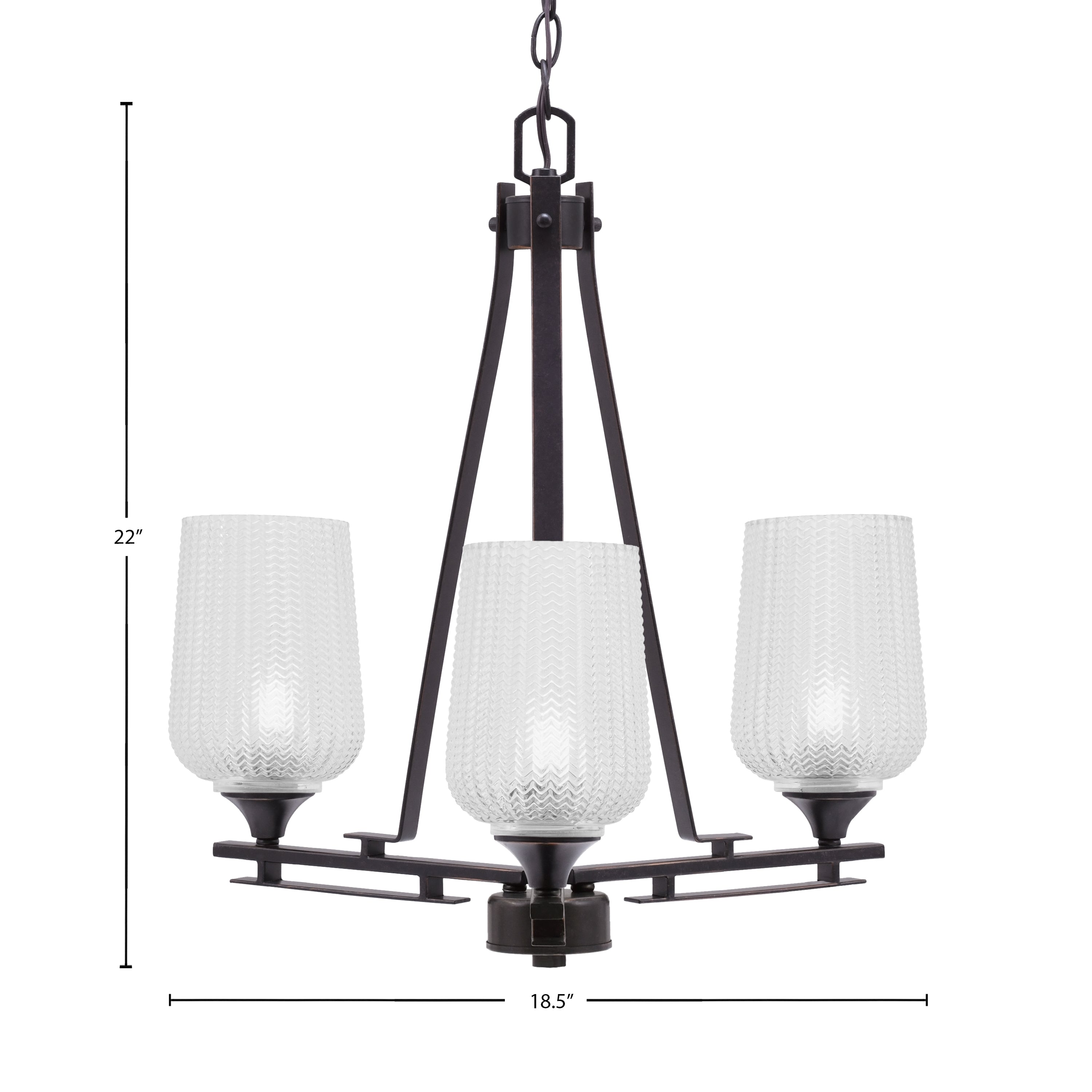 Uptowne Three Light Chandelier in Dark Granite with 5" Clear Textured Shade