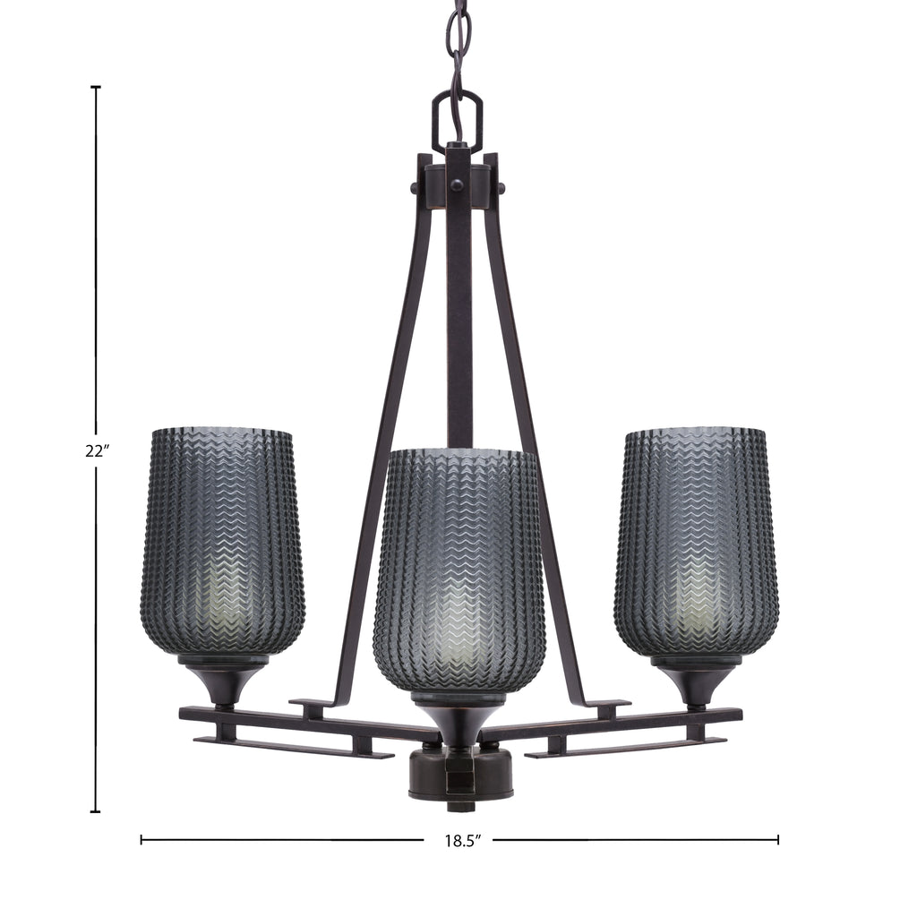 Uptowne Three Light Chandelier in Dark Granite with 5" Smoke Textured Shade