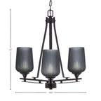 Uptowne Three Light Chandelier in Dark Granite with 5" Smoke Textured Shade