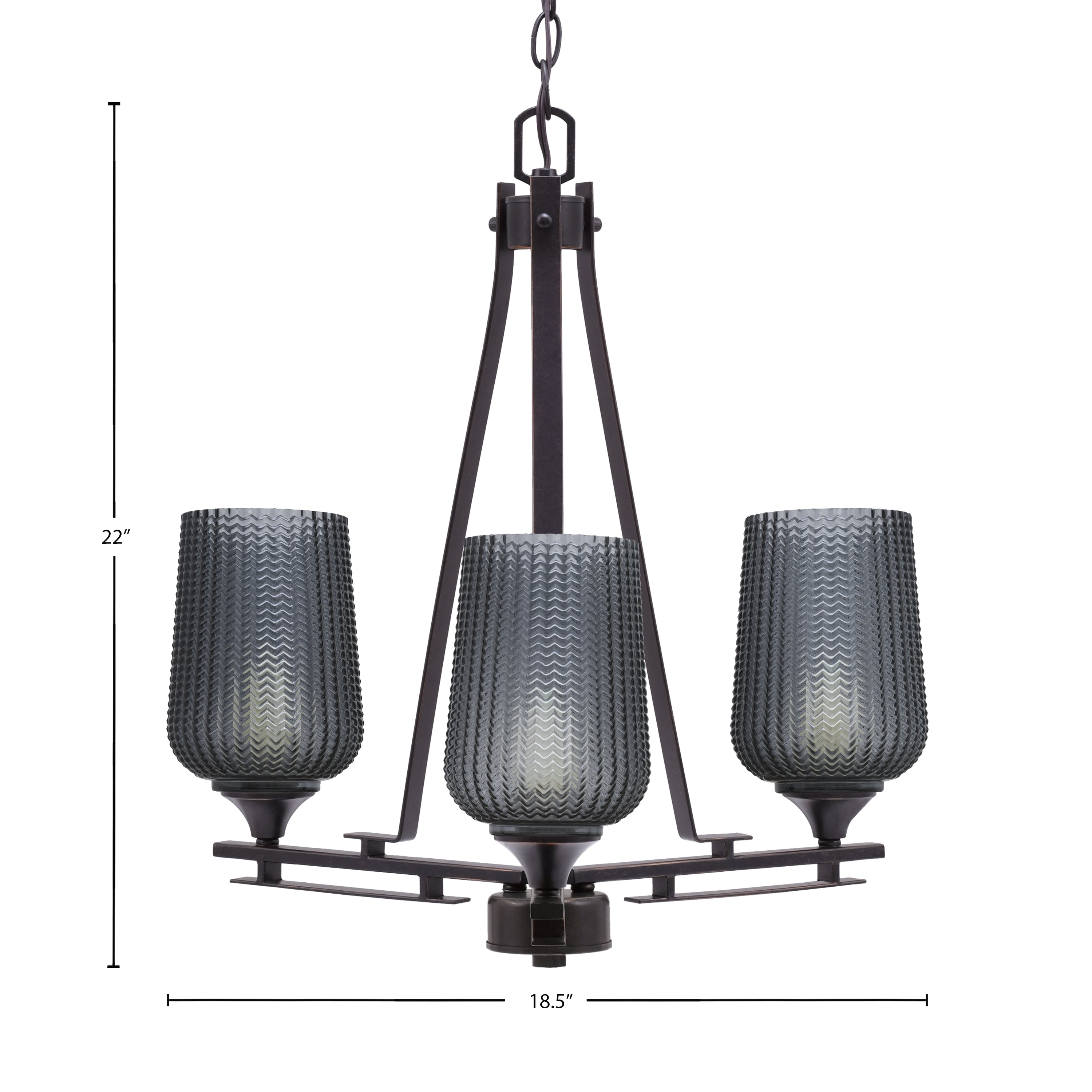 Uptowne Three Light Chandelier in Dark Granite with 5" Smoke Textured Shade