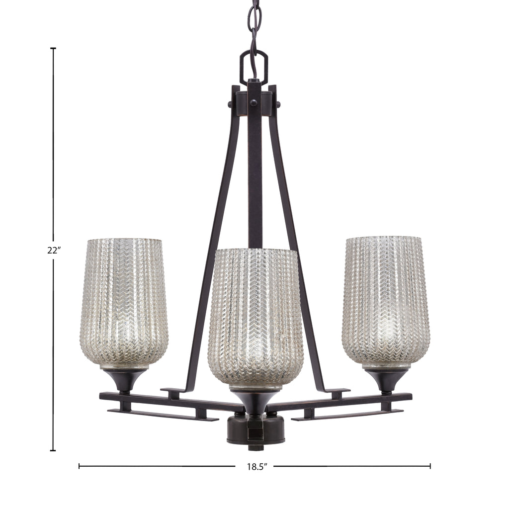 Uptowne Three Light Chandelier in Dark Granite with 5" Silver Textured Shade